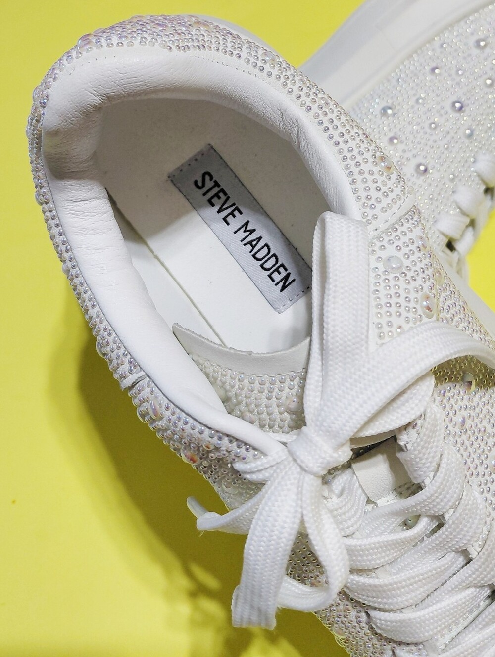 Steve Madden White Rhinestone sparkle Embellished wedding/event Sneakers - Picture 7 of 9
